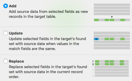 FileMaker Import Dialog Import Methods