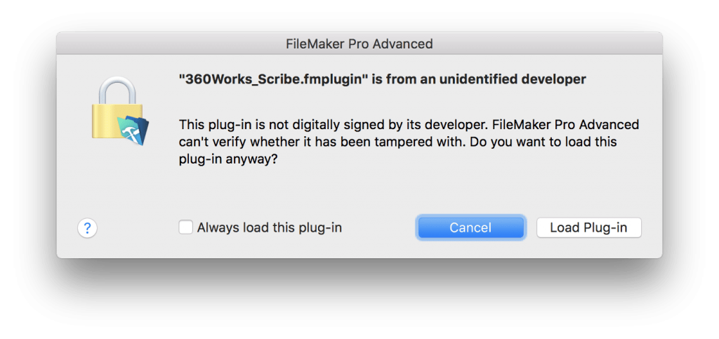 FileMaker Plugin Warning