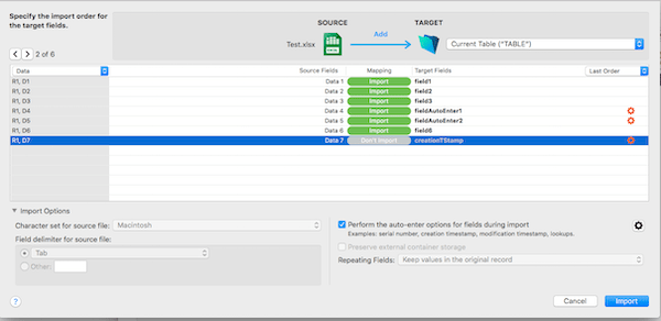 Redesigned FileMaker Import Dialog