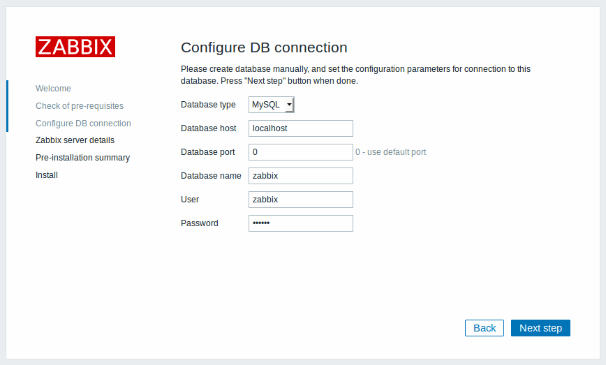 Zabbix Configure DB Connection