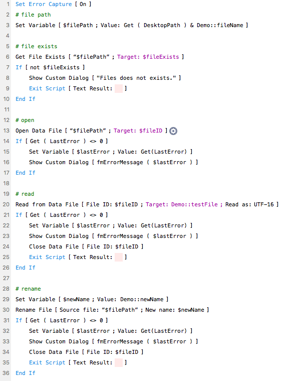FileMaker Read Rename File Script Steps