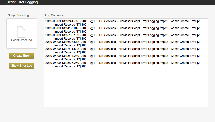 FileMaker Script Error Log Display