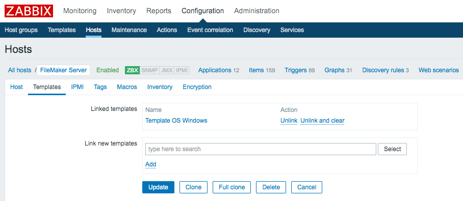 Zabbix Add Template