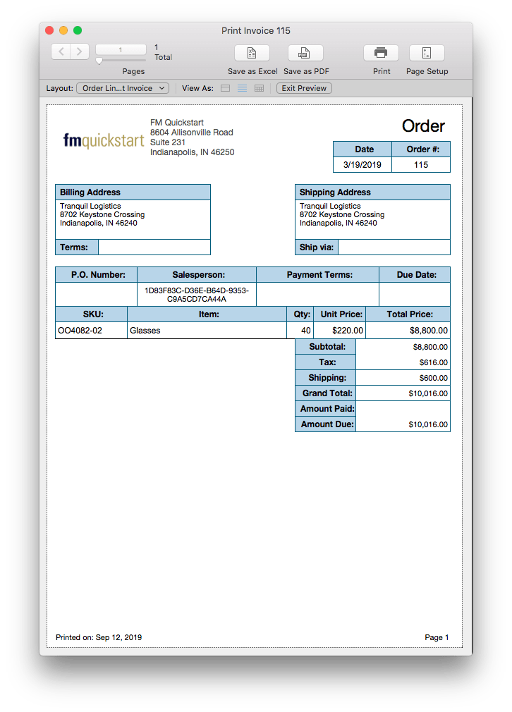 FM Quickstart New Print Forms