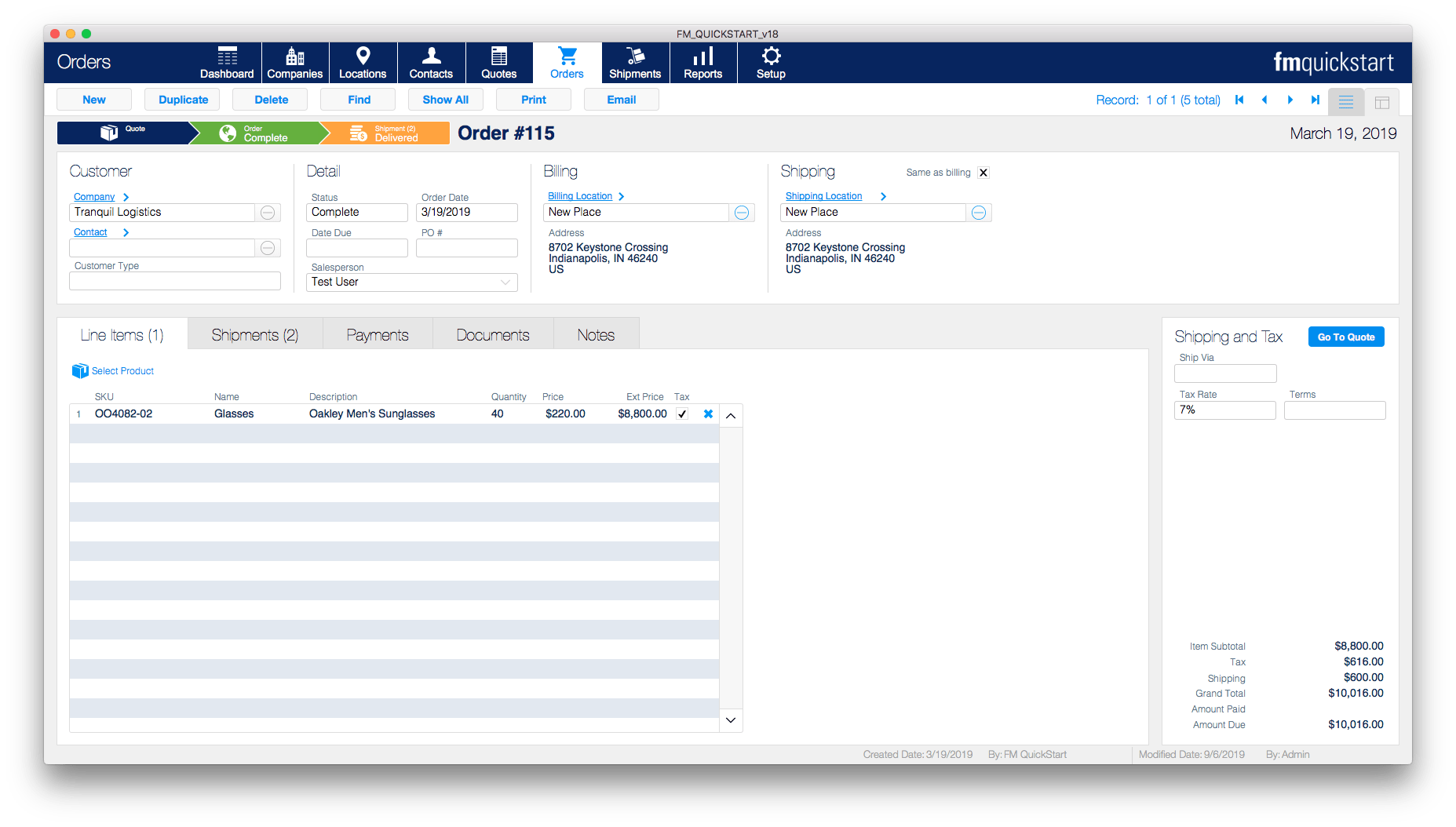 FM Quickstart Orders Module