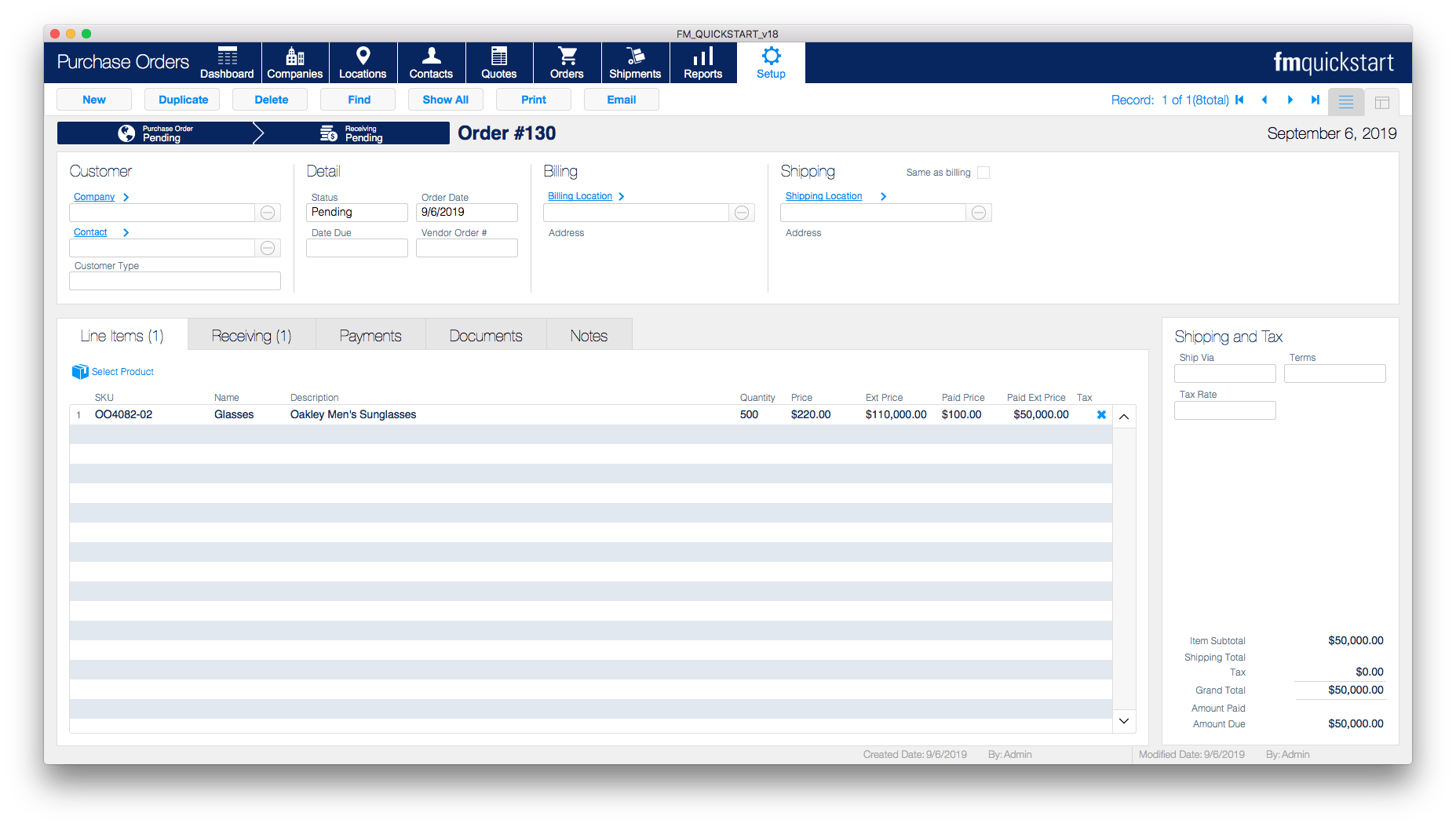 FM Quickstart Purchase Order Module