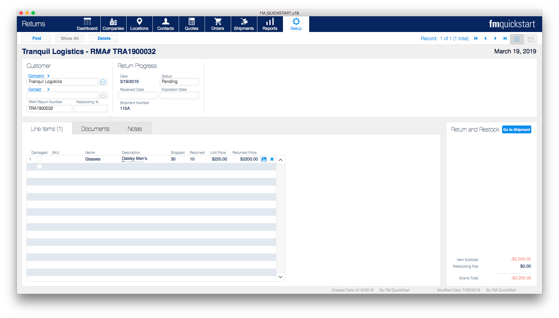 FM Quickstart Returns Module