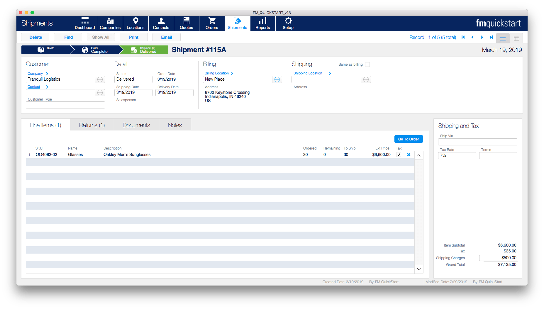 FM Quickstart Shipment Module